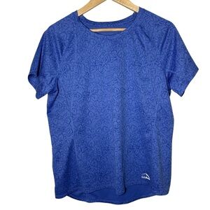 L. L. Bean Running Top Women's Large Short Sleeve Blue Zipper Pocket Quick Dry